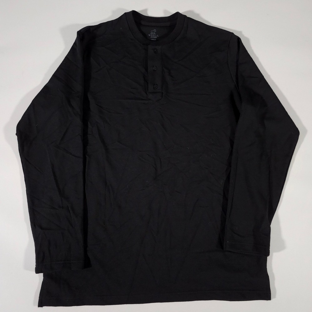 Woolx Jackson Henley Mens Large Black Merino Wool Blend Long Sleeve Shirt